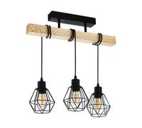 Plafoniera Townshend 3 Luci Potenza 60Watt E27 in Metallo e Legno