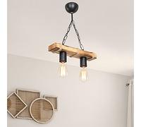 Lampada a Sospensione a 2 Fonti di Luce Lampada da Soffitto Senza Paralumi in Stile Industriale Costruzione di Metallo/Legno/Corda di Iuta