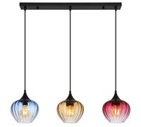 Lampada a sospensione a 3 fiamme per sala da pranzo Lampada a sospensione in vetro retrò per soggiorno, rosso ambra blu, 3x E27, LxH 80 x 150 cm