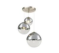 Lampada a sospensione a 3 luci con sfere in vetro cromato e vetro trasparente