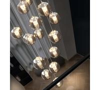 Lampada a sospensione a 3 luci in cristallo per scale - Lampada a sospensione lunga con accenti ambrati, design moderno per soffitti alti