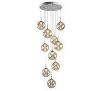 Lampada a sospensione a 3 luci in cristallo per scale - Lampada a sospensione lunga con accenti ambrati, design moderno per soffitti alti
