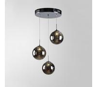 Lampada a sospensione a 3 luci in cristallo per scale - Lampada a sospensione lunga con accenti ambrati, design moderno per soffitti alti
