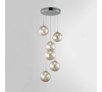 Lampada a sospensione a 3 luci in cristallo per scale - Lampada a sospensione lunga con accenti ambrati, design moderno per soffitti alti
