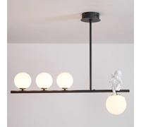 Lampada a Sospensione a 3 luci in Vetro Nero Latte per Isola Cucina, Lampada a Sospensione lineare a Striscia Lunga, Lampada a Sospensione da soffitto di metà secolo, lampadario in Stile fra
