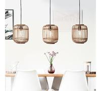 lampada a sospensione a 3 luci - Lampada a sospensione in stile naturale - La lampada a sospensione può essere accorciata in altezza - Metallo/rattan marrone chiaro - Larghezza 1m