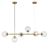 Lampada a Sospensione a 6 luci, Stile Mid-Century, con globi in Vetro, Regolabile, per Cucina, Soggiorno, Sala da Pranzo