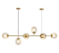 Lampada a Sospensione a 6 luci, Stile Mid-Century, con globi in Vetro, Regolabile, per Cucina, Soggiorno, Sala da Pranzo