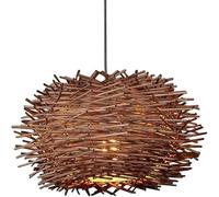 Lampada a sospensione a cesto in rattan Paralume in vimini cavo Boho Gabbia in rattan intrecciata a mano Lampada a sospensione Farmhouse Retro Metal E27 Plafoniere,luce soffusa