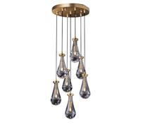 Lampada a sospensione a forma di goccia di pioggia a 7 luci - sospensione con cavo regolabile, paralume in vetro trasparente, portalampada E26, solo per uso interno (Brass-7-light-rope)