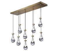 Lampada a sospensione a forma di goccia di pioggia a 7 luci - sospensione con cavo regolabile, paralume in vetro trasparente, portalampada E26, solo per uso interno (Black-9-Light-Rope)