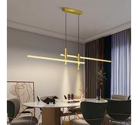Lampada a Sospensione a LED dimmerabile da soffitto con Telecomando, lampadario Regolabile in Altezza per Soggiorno, Cucina, Sala da Pranzo e Ufficio, Finitura Oro, Lunghezza cm