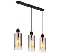 Lampada a sospensione a LED in metallo nero, legno marrone e vetro fumé, H 150 cm