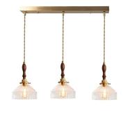 Lampada a Sospensione a LED in Vetro Verde con portalampada in Rame, Ideale per Camera da Letto e Sala da Pranzo, Stile Moderno Nordico (3 luci, Trasparente e Lunga).