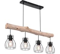 Lampada a sospensione a LED, lampada a sospensione con trave in legno, lampada da tavolo da pranzo a 4 fiamme, design a gabbia, metallo nero, 4x 7W 4x 806lm bianco caldo, LxH 82,5 x 140 cm