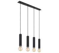 Lampada a sospensione a LED Lampada a sospensione per sala da pranzo, 4 fiamme, metallo scandinavo in legno nero nichel, 4x E27 LED a filamento bianco caldo, LxLxH 93x10x120cm