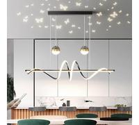 Lampada A Sospensione A LED Tavolo da Pranzo Lampada A Sospensione Dimmerabile Lampada da Pranzo Moderna con Telecomando Lampadario A Forma D'onda Regolabile in Altezza Lampada da TAV, Schwarz