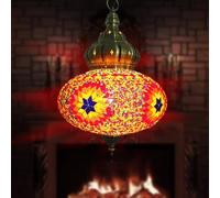 Lampada A Sospensione A Mosaico da 12 Colori da 10" Lampada A Sospensione Swag Light Room Decor, Lampadario A Sospensione da Parete E Soffitto in Mosaico Turco Marocchino Colorato, Red a