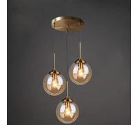 Lampada a sospensione a sfera in vetro trasparente/grigio fumo/ambra Lampadario industriale in ottone vintage a 3 luci Lampada a sospensione a grappolo E27 Plafoniera per soggiorno con isola cucina