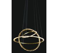 Lampada a sospensione a triplo anello QUARTZ HALO, Oro satinato, LED 104W, 3000K, LM 8320, Cristallo di rocca, Diam. 88 H 250 cm, dimmerabile