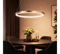 Lampada a sospensione ad anello argento Lampada a sospensione rotonda a LED soggiorno a sospensione moderno, in metallo nichel opaco, 1x LED 19W 900Lm bianco caldo, DxH 38,5x120 cm