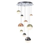 Lampada a sospensione ATOMO 9 luci, colori misti oro rame e cromo, LED 3000K 4320LM 54W, dimensioni sfere diametro 10-12-20cm, dimmerabile, diametro 45 H150 cm