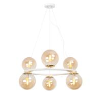 Lampada a sospensione AURA bianco-oro, 6 portalampade a forma di miele, attacco