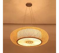 Lampada A Sospensione Bambù Retrò Lampada Da Soffitto E27 Rattan Naturale Paralume in Tessuto Vintage Plafoniera Legno Per Sala Da Pranzo Camera Da Letto Ristorante Sala Da Tè Cafe Lampadario,B,80cm