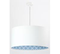 Lampada a Sospensione Bianco Blu Tessuto Retrò Motivo Ø50cm Kira Camera da Letto