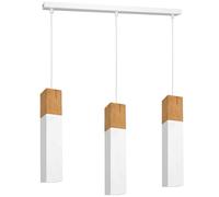 Lampada a Sospensione Bianco Metallo Legno Scandinava 3 Fiamma GU10 Luce Sala