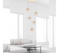 Lampada a sospensione BOLLA, metallo oro + paralume in vetro ambra, 5 luci LED 20W 1600LM, 3000K, ø 48 h 150cm, dimmerabile