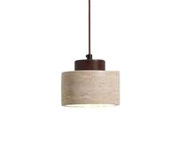 Lampada a Sospensione cilindrica in travertino Giallo, Lampada a Sospensione Moderna a LED in Legno per Sala da Pranzo, Cucina, Isola, Camera da Letto (Tronco Corto) (Noce Corto)