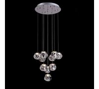 Lampada a sospensione CIOTTOLO 10 luci luci acrilico trasparente, struttura cromata, LED 42W, 3000K, LM3570, dimmerabile