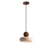 Lampada a sospensione con accenti a sfera in legno postmoderno nordico, paralume in travertino giallo, lampadario regolabile in altezza, lampade a sospensione for soggiorno