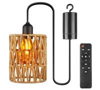 Lampada a sospensione con batteria, lampada a batteria con telecomando, lampada a sospensione senza collegamento di alimentazione, lampada in rattan, lampada boho per patio, giardino, soggiorno