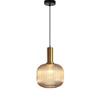Lampada a sospensione con paralume in vetro rigato, lampada a sospensione moderna da soffitto retrò con finitura in ottone, lampadario a 1 luce per cucina, sala da pranzo, camera da letto (20 cm,