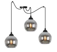 LAMPADA A SOSPENSIONE COSTA SPIDER NERA, 3 VETRO PIATTI, GRAFITE, SFERA E27