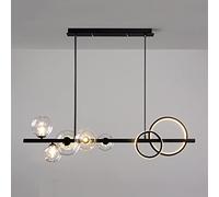 Lampada a Sospensione da soffitto a 5 luci in Vetro a Globo di Black Lighting con LED Circolare a 2 Anelli, Luce Bianca Fredda nordica lineare da 50 W, per Sala da Pranzo, Camera da Letto, corridoio