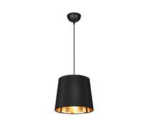 Lampada a sospensione decorativa LAUREA con paralume in tessuto, diametro 30 cm, in nero e interno oro, ambiente di luce unico in design pregiato.