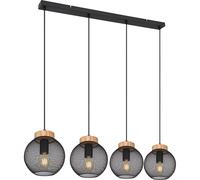 Lampada a sospensione design gabbia lampada a sospensione tavolo da pranzo lampada a sospensione forma sferica in legno, griglia in metallo nero, prese 4x E27, LxPxH 95x20x120 cm