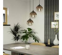 Eglo Lampada a sospensione Ariscani 1, a 3 luce, lampadario per tavolo da pranzo o scala, in metallo nero e vetro color rame, attacco E27, Ø 42,5 cm