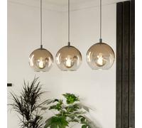 Eglo Lampada a sospensione Ariscani 1, a 3 luci, lampadario per tavolo da pranzo, in metallo nero e vetro color rame, attacco E27, Ø 76,5 cm