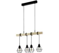 EGLO Lampada a sospensione Townshend 5, plafoniera dal design vintage, industriale e retrò a quattro punti luce, acciaio e legno, E27, certificazione FSC