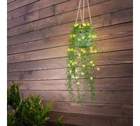 Lampada a Sospensione Esterni Solare Balcone Pianta Finta Corda Canapa Verde LED