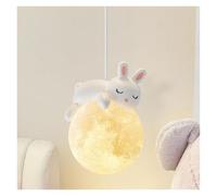 Lampada A Sospensione For Cameretta Dei Bambini, Lampada A Sospensione 3D Con Pianeta Luna, Bianco Latte, Orso, Coniglio, Piccola Lampada A Sospensione, Lampadario Moderno Di Metà Secolo(Rabbit)
