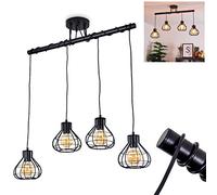 Lampada a sospensione Gainesville,lampada da camera retrò regolabile,lampada in metallo di colore nero,teste della lampada regolabili individualmente,4 x E27, altezza massima 166 cm, senza lampadina/e