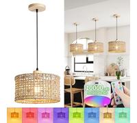 Lampada a sospensione in bambù con batteria e telecomando, a batteria, in rattan, con lampadine ricaricabili RGB da 10.000 mAh, per cucina, nessun cablaggio richiesto
