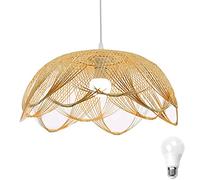 Lampada a sospensione in bambù intrecciata a forma di fiore Lampadario in bambù naturale Lampada da soffitto a soffitto, Lampadario in stile rurale per sala da pranzo, sala da tè, soggiorno