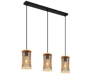 Lampada a sospensione in bambù nero, lampada a sospensione a 3 luci, lampada da sala da pranzo in intreccio di bambù marrone, metallo, 3 portalampade E27, LxPxA 72x12x150 cm