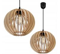 Light-Home Timber Lampadario a Sospensione - Lampadario Industriale per Soggiorno Camera da Letto e Cucina - Lampade a Sospensione in Metallo e Legno con Paralume Moderno - 1 Luce - Palla